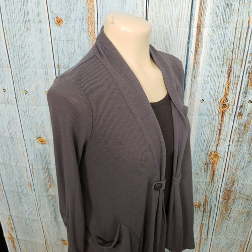 Love By Design Cardigan Sweater Womens Medium Gray Pockets Open Front Buttons - Picture 5 of 7