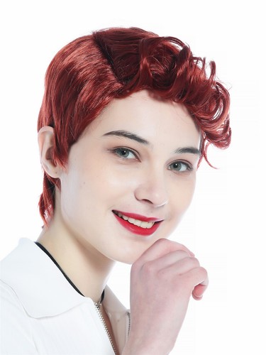 Wig Ladies Men's Unisex Short Smooth Curly Great Dark Mahogany Copper Red - Picture 2 of 6