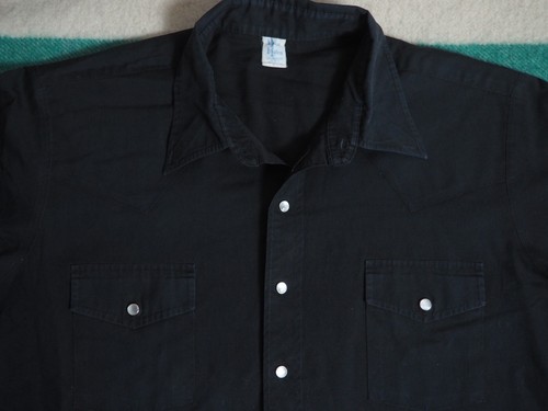 VTG 60s 70s Malco Modes Faded Black Cowboy Western Pearl Snap Shirt Mens XLT - Picture 2 of 5