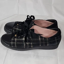 BeautiFeel Cella LR Flat Latex Sole Suede Black/Gold/Tartan Comfort Cap Toe Shoe