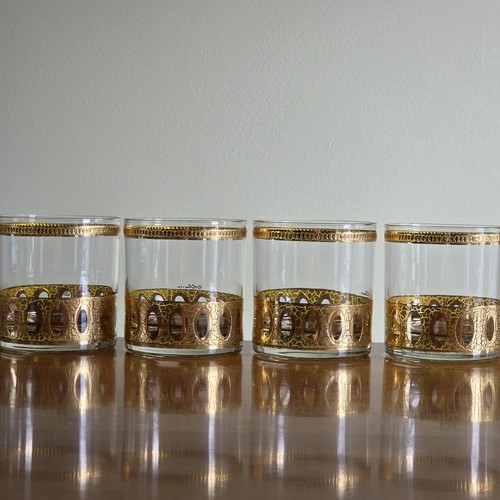 4er Set Vintage Culver Antigua MCM Whiskey Lowball Bargeschirr Trinkgläser Steine