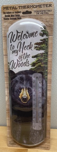Schwarzbär Willkommen Metall Thermometer, 17,5" Holz & See Hütte Dekor.