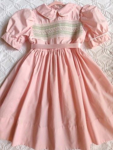 Handmade Girls Dress Sz 6/7? Vintage Pink Smocked Puff Sleeves