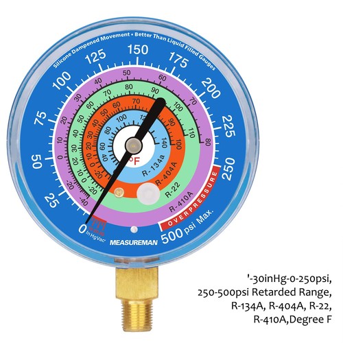 MEASUREMAN Refrigeration Pressure Gauge, 3-1/8" Dial, Blue Dial, 1/8" NPT Low... - Picture 3 of 8