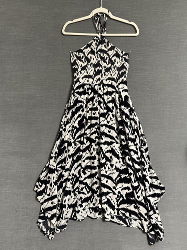 Old Navy Dress Medium Black Beige Halter Handkerchief Flowy Boho Summer Vacation