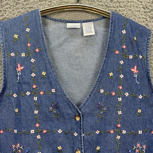 VTG Bobbie Brooks Denim Vest 22W/24W Floral Grandma Embroidery Cottagecore EUC - Picture 2 of 8