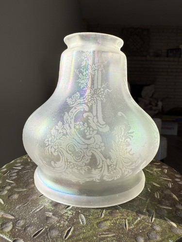 ANTIKE MATTIERTE SÄURE GEÄTZTE GLAS LAMPE LAMPENSCHIRM FLORAL 2 1/4" FITTER