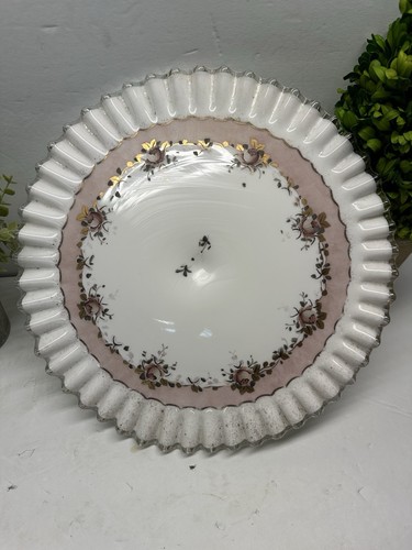 Fenton Silver Crest Cake Stand Charleton Gold Hand Painted Roses Label HTF - Picture 3 of 10