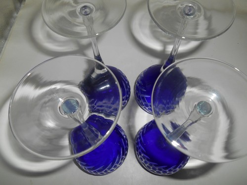 Impresionante Juego de 4 Cristal Bohemio Azul Corte a Transparente 10 OZ. Corvejones de vino - Imagen 13 de 15