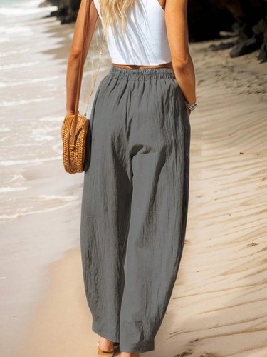 Pantalone donna vita alta relaxed fit con elastico in vita e tasca utility - Foto 2 di 18