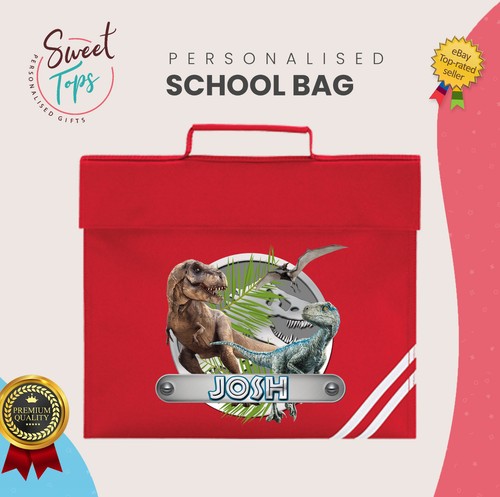 Dinosaur Theme T Rex & Velociraptor Personalised School Book Bag Back to School - Picture 8 of 17