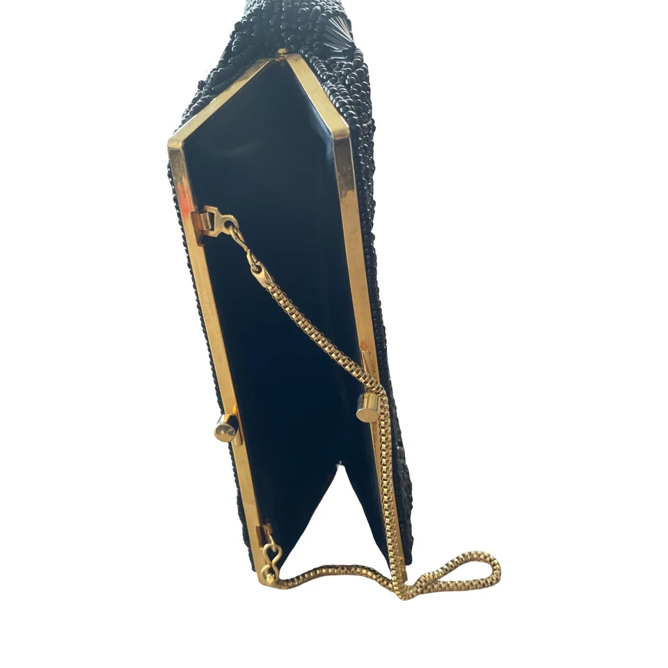Bolso de Noche Vintage Negro con Cuentas Cartera Bolso sin asas con asa de cadena dorada 4.5 * Foto 3 de 4
