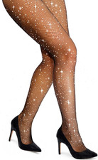 Sparkly Rhinestone Fishnet Stockings for Women, Ultra Strong No Snag Fish Net Ti