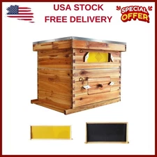 ⏯10Frame Complete Beehive Kit Wax Coated Bee Hives Deep/Medium Box Acrylic Windo