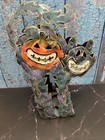 Metal Cat Sculpture Tea Light Holder Rustic Country Jackolantern 10in HALLOWEEN