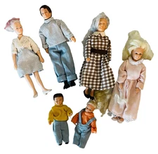 6 Miniature Dollhouse Dolls Family Members Young Old Town Square & Others