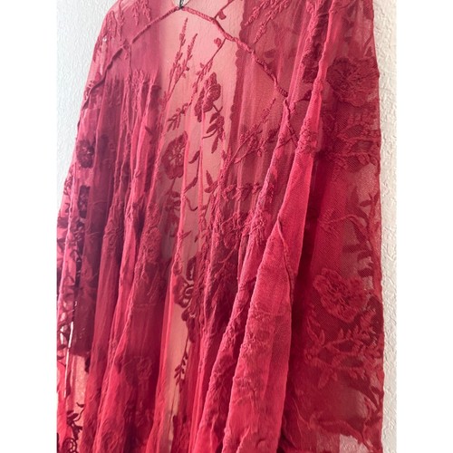 Abrigo cárdigan largo kimono ruana bordado encaje rojo tórrido funda OSFM - Imagen 6 de 8