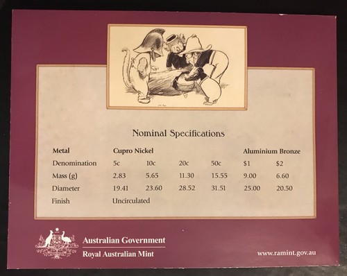 🇦🇺 2008 Australia RAM decimal BU $1 Magic Pudding BABY 5c - Juego de monedas de $2 🐾 - Imagen 20 de 22