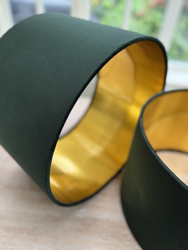 Dark Green Velvet Lamp Shade Brushed Gold PVC Lining Emerald - Picture 9 of 9