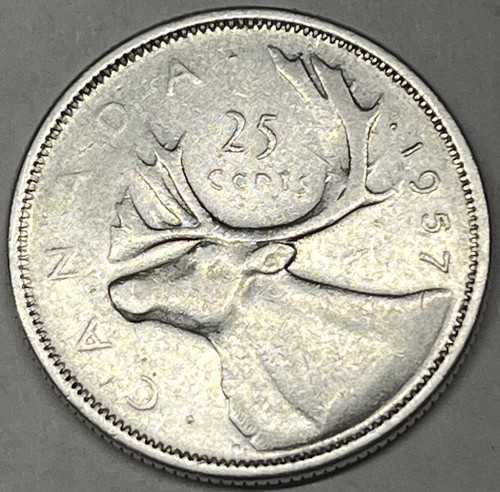 1957 Silver Canada  25 Cent Quarter.  Nice Clear Well Pronounced Example. - Picture 2 of 6