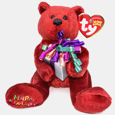 Ty Beanie Baby Happy Birthday 2004 The Red Bear Present 8 Inch MWMTs Stuffed Toy