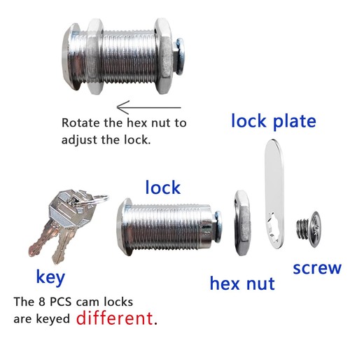 Cabinet Locks 8 Packs Drawers Keyed Different Cam Lock with 3PCS Different Lo... - Picture 4 of 4