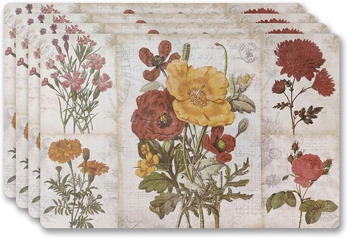 Vinyl Rectangular Placemats Set of 4 - Non Slip Place Mats Ideal for Indoor a...
