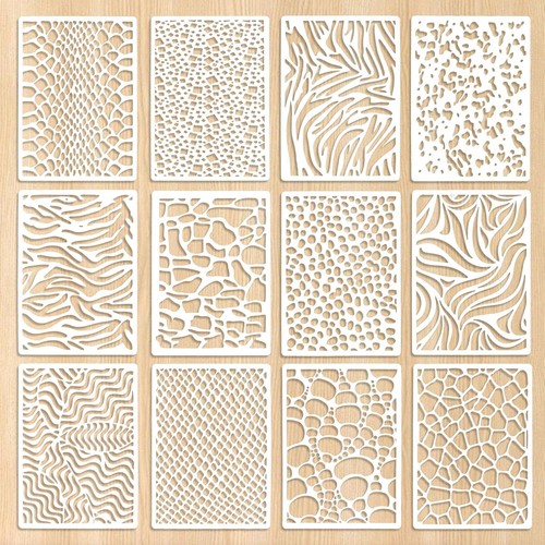 Jeffdad 12 Pcs Stencils for Crafts Reusable, Texture 8.27 x 5.9 Inch - Picture 8 of 8
