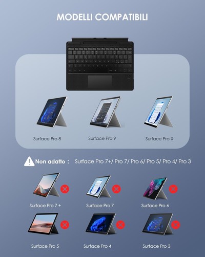 Qulose Surface Pro Keyboard für Surface Pro 8 / Pro 9 / Pro X/Pro 11 - Afbeelding 2 van 12