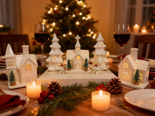 Christmas Decorations Indoor - 11 Pcs Ceramic Christmas Village Set - 3 Light... - Bild 3 von 9