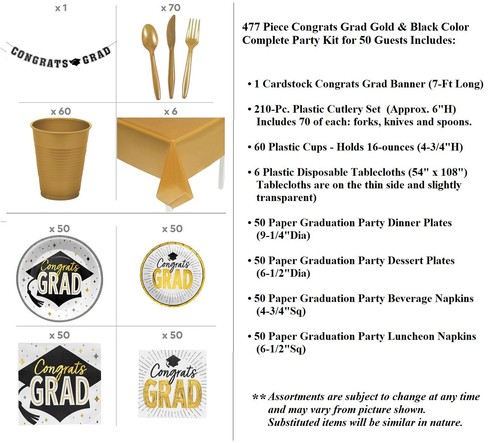 Contrats Grad Gold Color Complete Disposable Tableware Kit for 50 Guests #898 - Picture 3 of 5