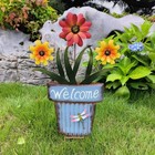 Sunflower Metal Flowerpot Welcome Sign for Outdoor Garden Patio Iron Stake