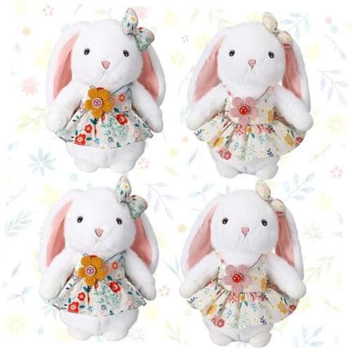 4 Pcs 9.06 Inch Easter Bunny Stuffed Animals Bulk Rabbit Plush Toy Spring Cute