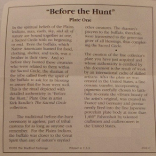 BEFORE THE HUNT/THE SACRED CIRCLE COLLECTION 8" PLATE/#4188 D/COA/ New Free Ship - Picture 6 of 6