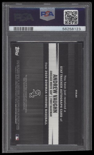 Bowman Chrome Andrew Vaughn Stat Tracker 2020 autógrafos naranja ref PSA 9 #/25 - Imagen 2 de 2
