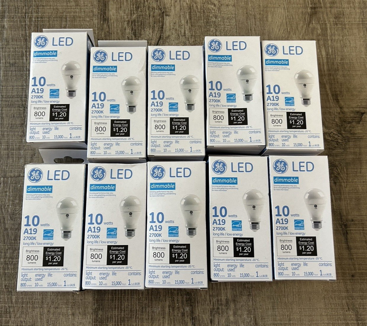 10X GE LED Lamps 10 Watts 800 LM 2700K Dimmable Warm White Medium Base A19 NEW