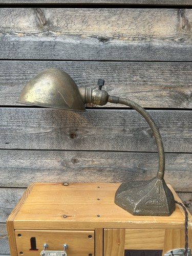 1940’s Moorish Art Deco Gooseneck Desk Lamp Cast Iron Light Industrial - Picture 2 of 5