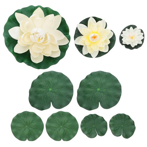 9 Pezzi Galleggianti Fiori di Loto Artificiali Ninfea Cuscinetti per Laghetto Decorazione Giardino
