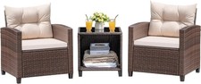 3 Pieces Outdoor Patio Furniture Set PE Rattan Wicker Chairs w/Cushion and Table