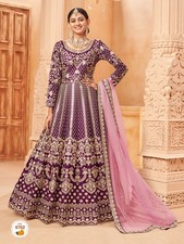 Purple Art Silk Full Embroidery Long Anarkali Gown with Dupatta Traditional Br