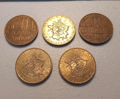 Old France 10 Francs x5 Coins 1976 to 1980 (Three are Uncirculated) - Picture 2 of 2
