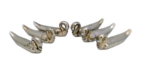 Vtg Swan Knife Rests Silverplate Chopstick Rest Set of 6 Silver Zinc by Elegance - Picture 2 of 21