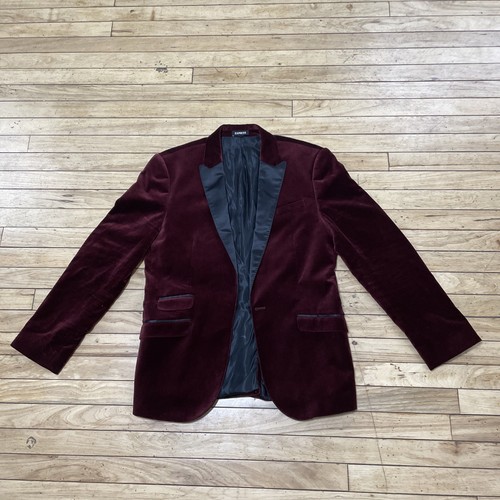 Express Men Velvet Red Blazer Jacket Men 40R Slim Modern Tuxedo Coat Satin Lapel - Picture 24 of 24