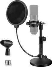 Multifunctional Desktop Microphone Stand, Adjustable Mic Stand Desk with Pop Fil