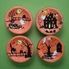 Set of 4 Halloween Sakura Haunted Hideaway Ceramic Salad Desert Plates Orange 8"