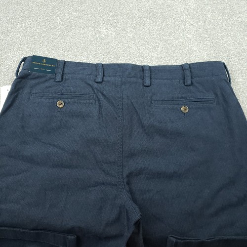 Brooks Brothers Pantalone Uomo Nuovo con etichette 36W 30L Navy Spina di Pesce Cotone Slim 36x30 - Foto 6 di 13