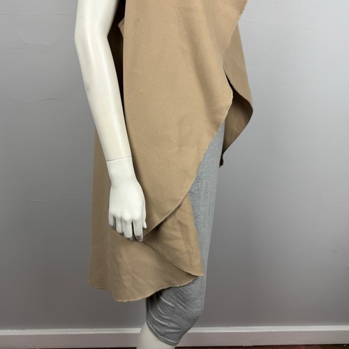 New Look Size L, Sleeveless Duster Jacket Vest Beige Camel Waterfall Collar NEW - Picture 8 of 11