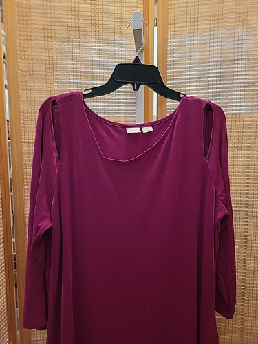 Chicos Blouse Womens Size 3 US 16 18 Purple 3/4 Sleeves Slits Pullover Stretch - Picture 2 of 13