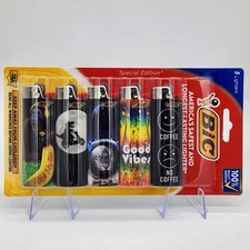 5 Pack Bic Special Edition Lighters, Gift, Coffee Lover, Good Vibes, Tiger