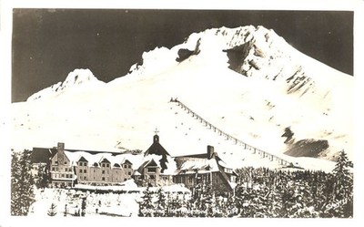 Timberline Lodge Mount Hood Oregon Mile Long Ski Lift  RPPC Real Photo Postcard